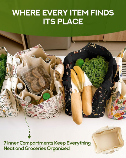 Extra Large Canvas Grocery Tote Bag | Inner Pockets, Double Handle Straps, Reusable Washable Foldable Shopping Shoulder Bag