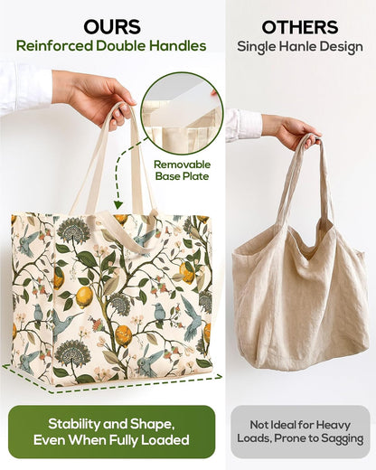 Extra Large Canvas Grocery Tote Bag | Inner Pockets, Double Handle Straps, Reusable Washable Foldable Shopping Shoulder Bag