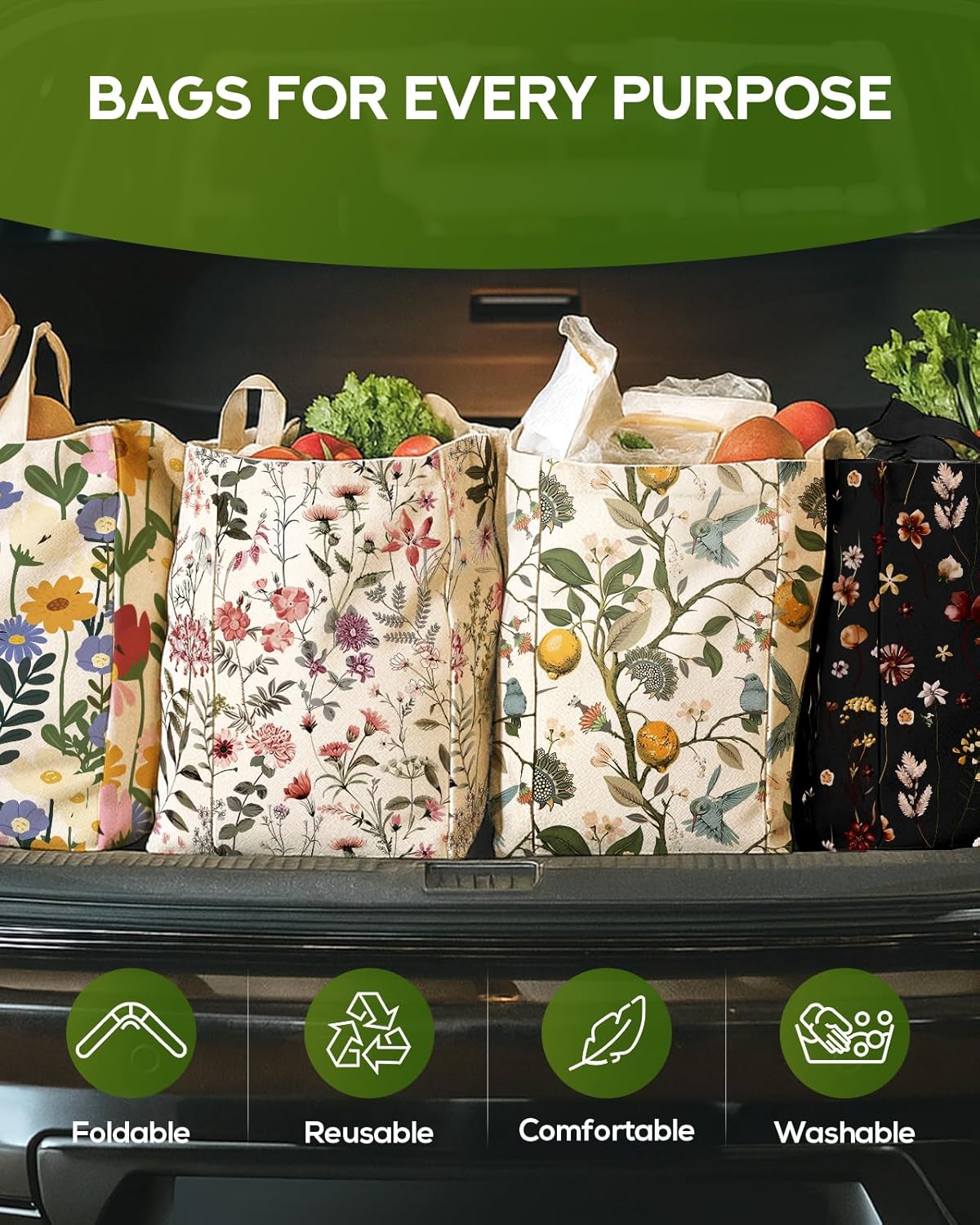 Extra Large Canvas Grocery Tote Bag | Inner Pockets, Double Handle Straps, Reusable Washable Foldable Shopping Shoulder Bag