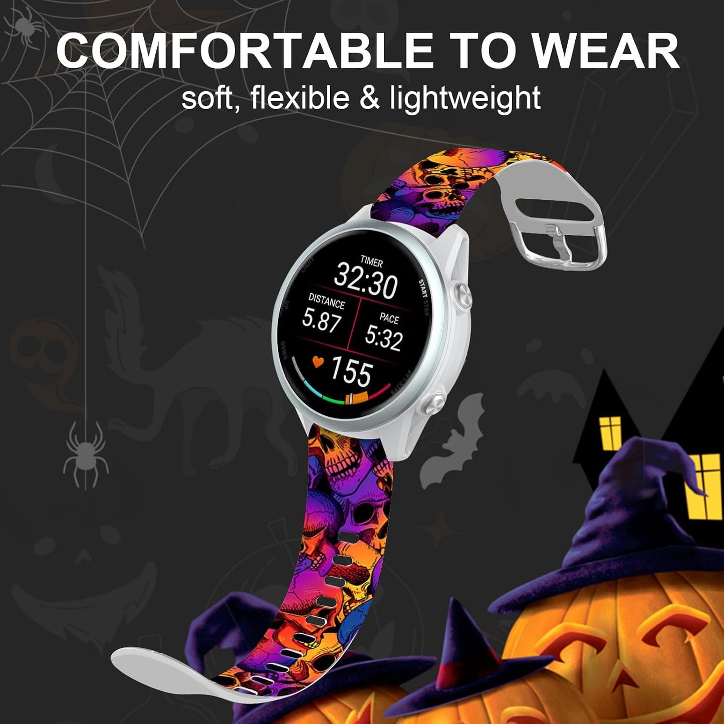 Thanksgiving Watch Bands Compatible with Garmin Forerunner 265S/255S/Venu 4 41mm/Vívoactive 4S/Vívomove 3S, Quick Release Soft Silicone Halloween Bracelet Fit for Smartwatch for Women Men