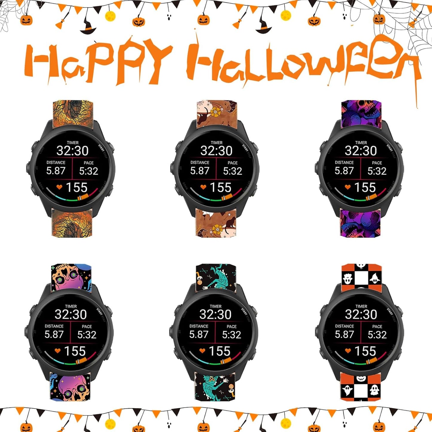 Thanksgiving Watch Bands Compatible with Garmin Forerunner 265S/255S/Venu 4 41mm/Vívoactive 4S/Vívomove 3S, Quick Release Soft Silicone Halloween Bracelet Fit for Smartwatch for Women Men