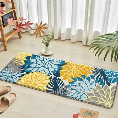 Kitchen Mats for Floor 2PCS Cushioned Anti Fatigue Kitchen Mats Waterproof Non Slip Kitchen Rug Set Comfort Foam Standing Mat for Sink, Laundry, Office,17.3" x 28" + 17.3" x 47", Yellow Teal