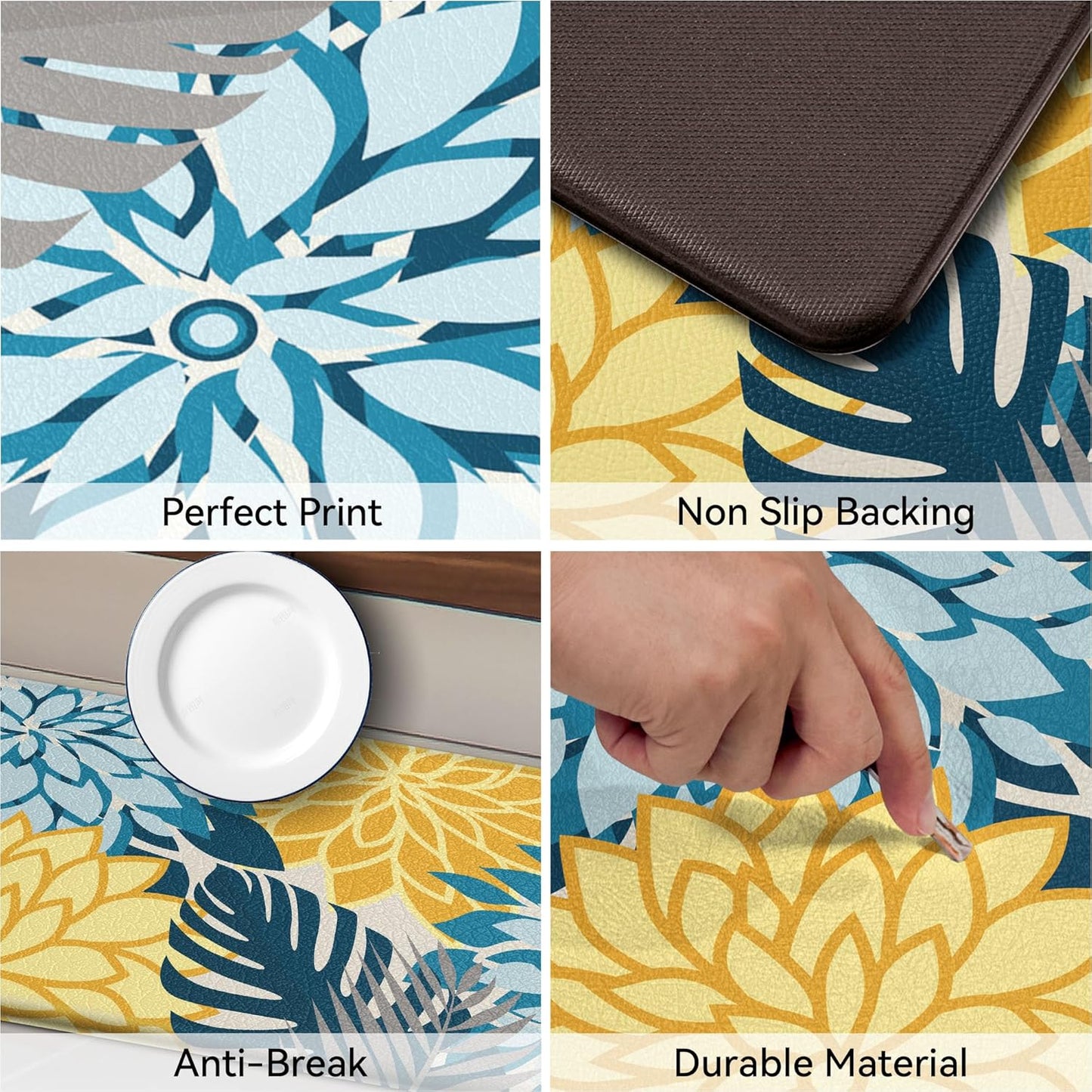Kitchen Mats for Floor 2PCS Cushioned Anti Fatigue Kitchen Mats Waterproof Non Slip Kitchen Rug Set Comfort Foam Standing Mat for Sink, Laundry, Office,17.3" x 28" + 17.3" x 47", Yellow Teal
