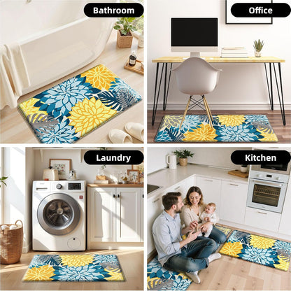 Kitchen Mats for Floor 2PCS Cushioned Anti Fatigue Kitchen Mats Waterproof Non Slip Kitchen Rug Set Comfort Foam Standing Mat for Sink, Laundry, Office,17.3" x 28" + 17.3" x 47", Yellow Teal