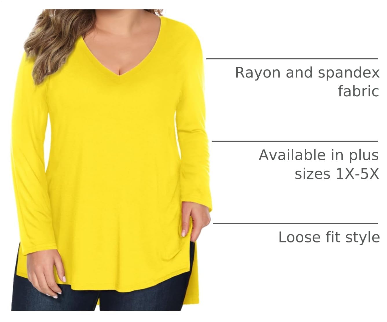 Women Plus Size Tops Long/Short Sleeve V Neck T Shirts Casual Loose Fit Basic Tee Tshirt