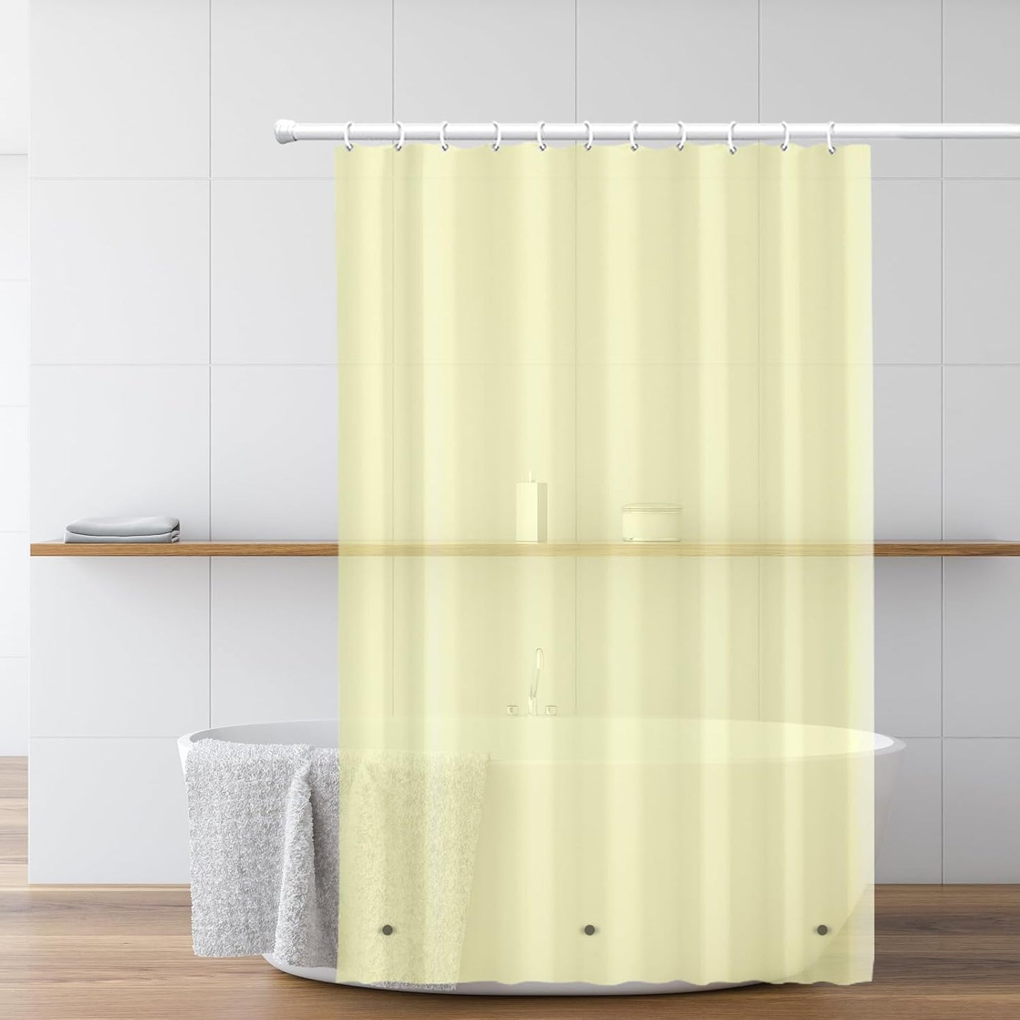 Plastic PEVA Shower Curtain Liner with 12 Rustproof Grommets and 3 Magnets, Waterproof Lightweight Bathroom Curtains (Yellow)