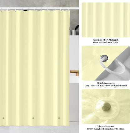 Plastic PEVA Shower Curtain Liner with 12 Rustproof Grommets and 3 Magnets, Waterproof Lightweight Bathroom Curtains (Yellow)