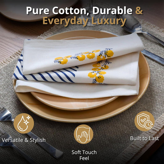 Cloth Napkins Set of 12 Yellow Blue, 18x18 Inches - Spring Decorative Floral Print Dinner Napkin for Easter Basket Décor Wedding, Soft Washable Cotton Printed Table Linen for Everyday Use