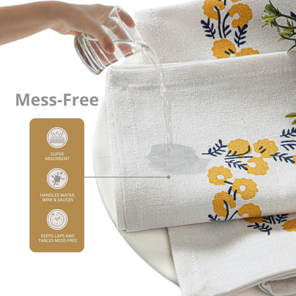 Cloth Napkins Set of 12 Yellow Blue, 18x18 Inches - Spring Decorative Floral Print Dinner Napkin for Easter Basket Décor Wedding, Soft Washable Cotton Printed Table Linen for Everyday Use