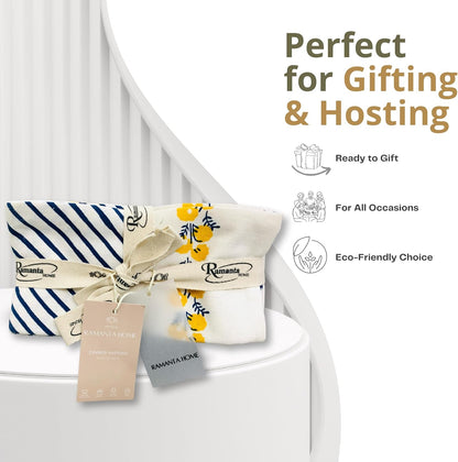 Cloth Napkins Set of 12 Yellow Blue, 18x18 Inches - Spring Decorative Floral Print Dinner Napkin for Easter Basket Décor Wedding, Soft Washable Cotton Printed Table Linen for Everyday Use