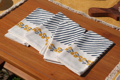 Cloth Napkins Set of 12 Yellow Blue, 18x18 Inches - Spring Decorative Floral Print Dinner Napkin for Easter Basket Décor Wedding, Soft Washable Cotton Printed Table Linen for Everyday Use