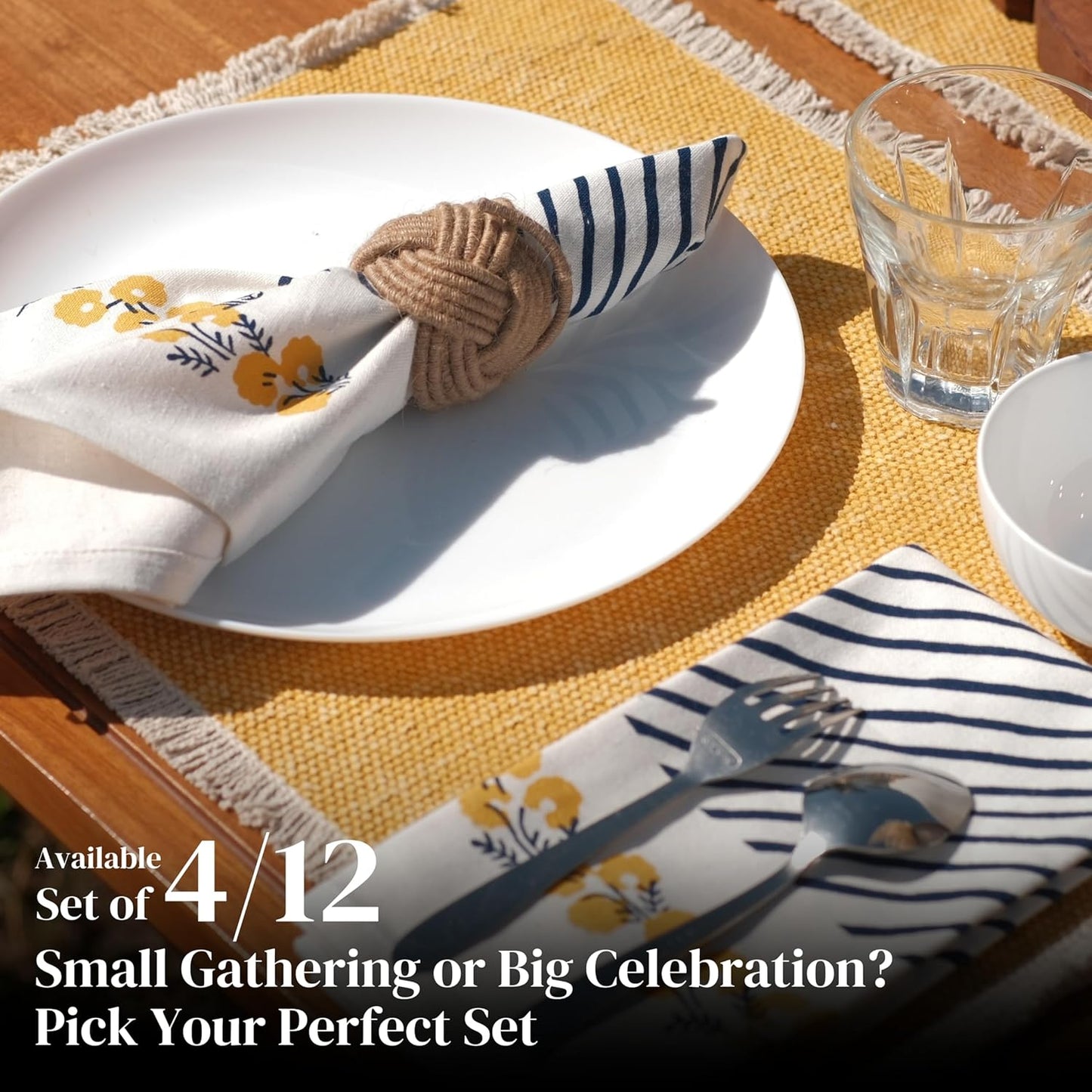 Cloth Napkins Set of 12 Yellow Blue, 18x18 Inches - Spring Decorative Floral Print Dinner Napkin for Easter Basket Décor Wedding, Soft Washable Cotton Printed Table Linen for Everyday Use