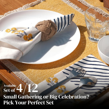 Cloth Napkins Set of 12 Yellow Blue, 18x18 Inches - Spring Decorative Floral Print Dinner Napkin for Easter Basket Décor Wedding, Soft Washable Cotton Printed Table Linen for Everyday Use