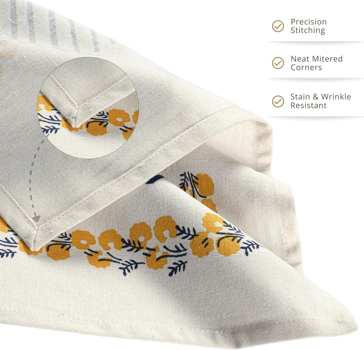 Cloth Napkins Set of 12 Yellow Blue, 18x18 Inches - Spring Decorative Floral Print Dinner Napkin for Easter Basket Décor Wedding, Soft Washable Cotton Printed Table Linen for Everyday Use