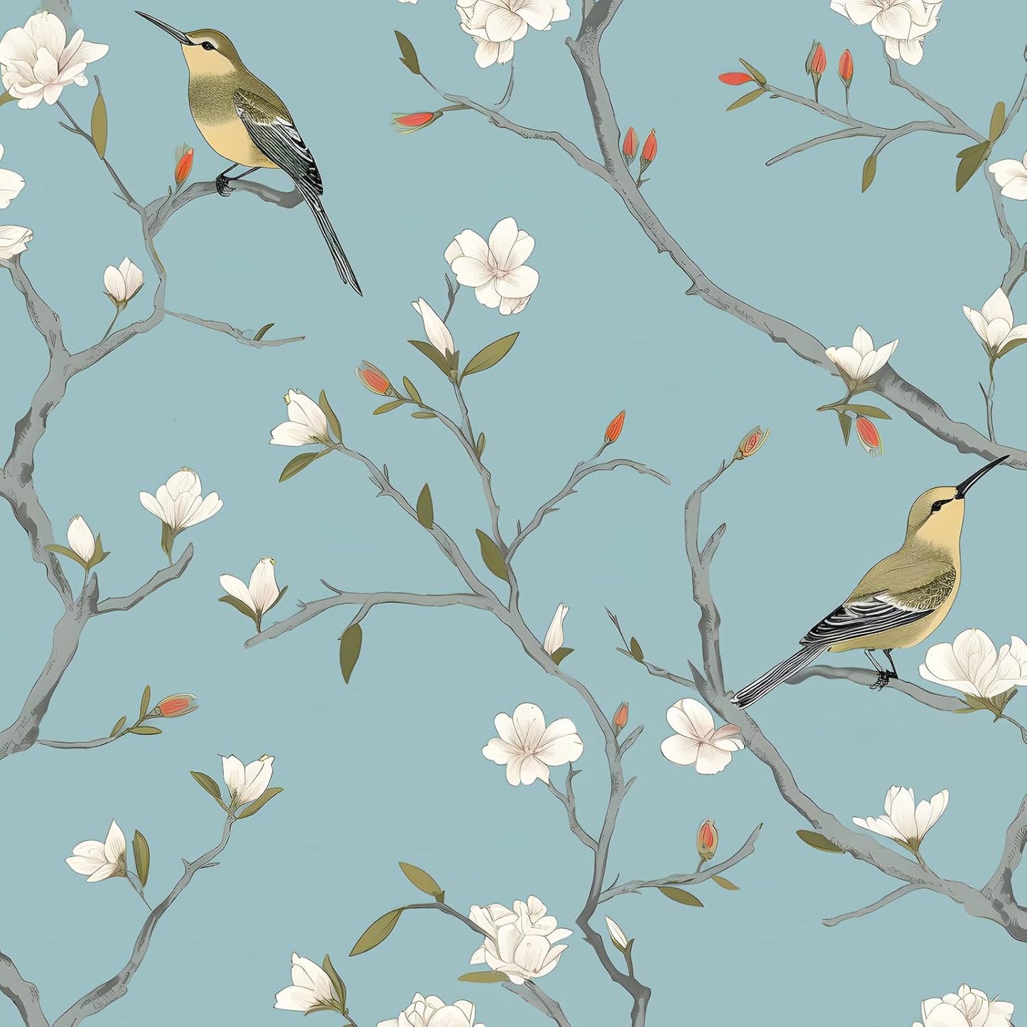 Birds on Lemons Tree Peel and Stick Wallpaper 17.4" x 118" | Renter Friendly, Removable & Waterproof, Vinyl Easy Install for Bedrooms, Bathrooms, Kitchens, Cabinets and Home Decor