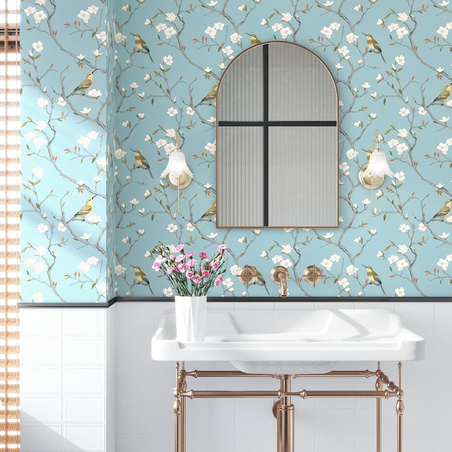 Birds on Lemons Tree Peel and Stick Wallpaper 17.4" x 118" | Renter Friendly, Removable & Waterproof, Vinyl Easy Install for Bedrooms, Bathrooms, Kitchens, Cabinets and Home Decor
