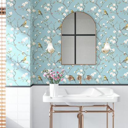 Birds on Lemons Tree Peel and Stick Wallpaper 17.4" x 118" | Renter Friendly, Removable & Waterproof, Vinyl Easy Install for Bedrooms, Bathrooms, Kitchens, Cabinets and Home Decor