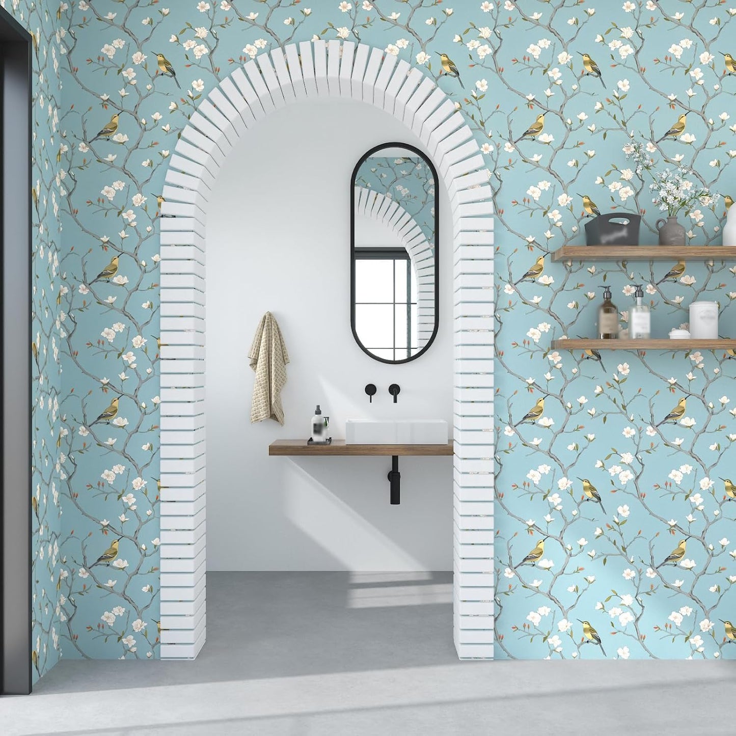 Birds on Lemons Tree Peel and Stick Wallpaper 17.4" x 118" | Renter Friendly, Removable & Waterproof, Vinyl Easy Install for Bedrooms, Bathrooms, Kitchens, Cabinets and Home Decor