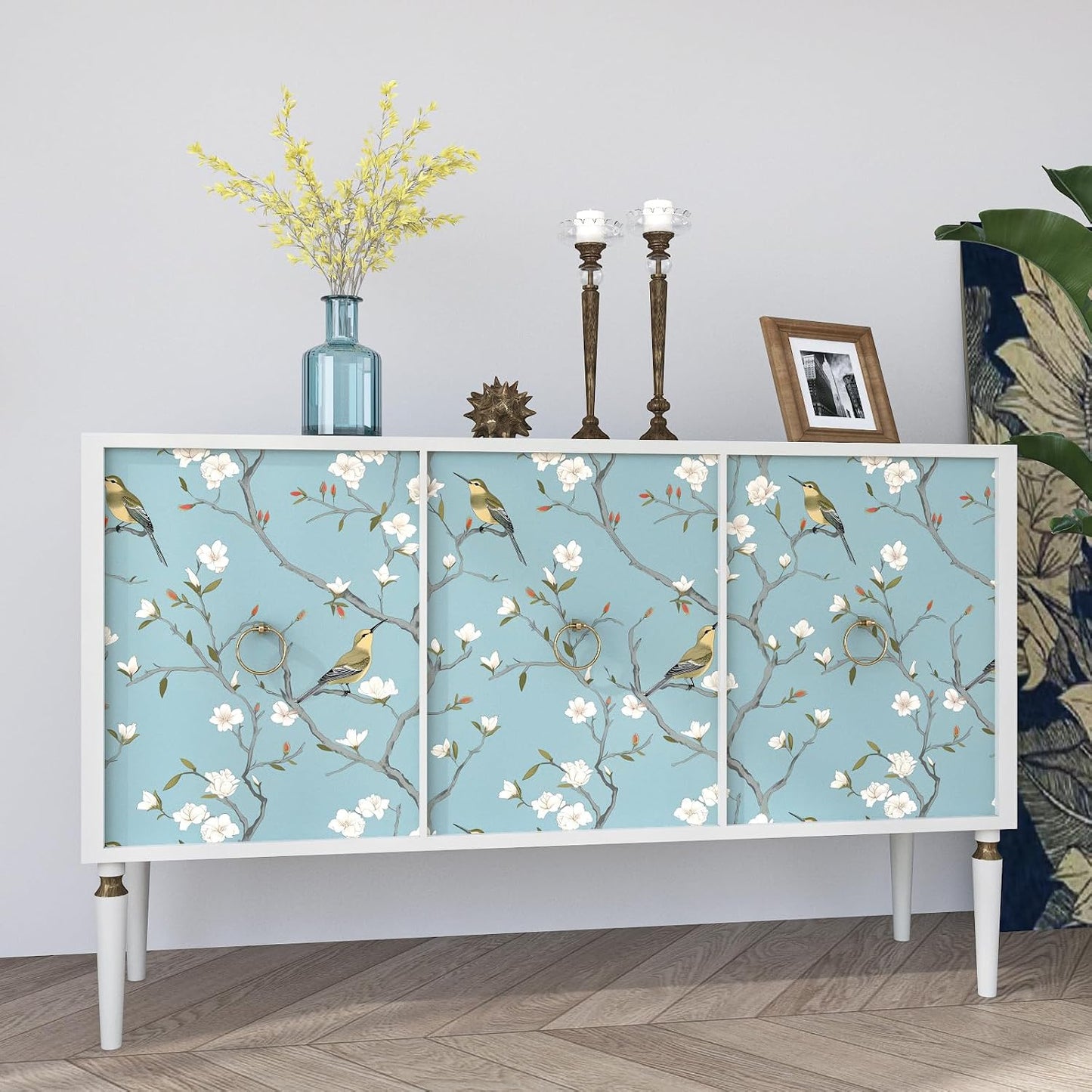 Birds on Lemons Tree Peel and Stick Wallpaper 17.4" x 118" | Renter Friendly, Removable & Waterproof, Vinyl Easy Install for Bedrooms, Bathrooms, Kitchens, Cabinets and Home Decor