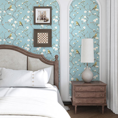 Birds on Lemons Tree Peel and Stick Wallpaper 17.4" x 118" | Renter Friendly, Removable & Waterproof, Vinyl Easy Install for Bedrooms, Bathrooms, Kitchens, Cabinets and Home Decor