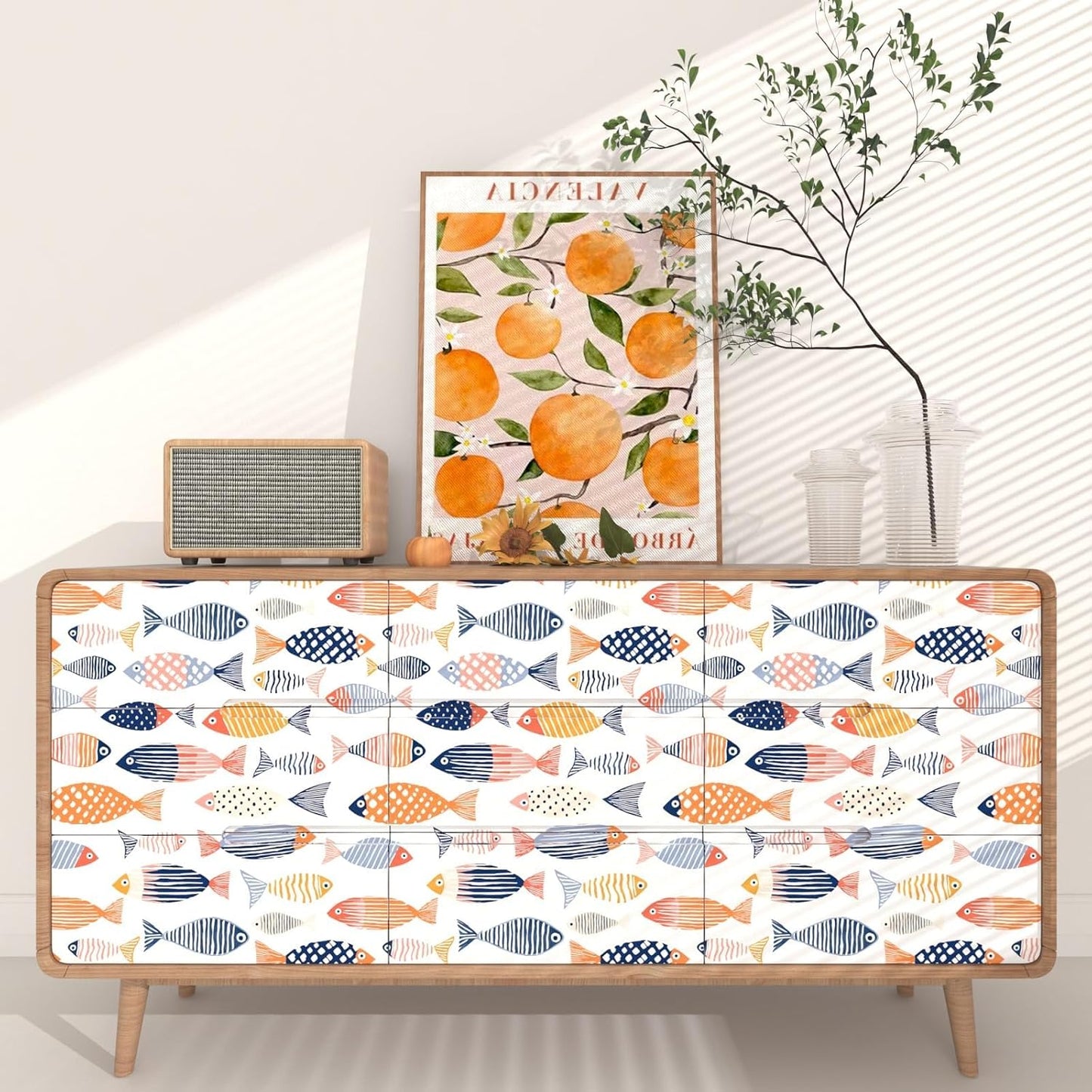 Birds on Lemons Tree Peel and Stick Wallpaper 17.4" x 118" | Renter Friendly, Removable & Waterproof, Vinyl Easy Install for Bedrooms, Bathrooms, Kitchens, Cabinets and Home Decor