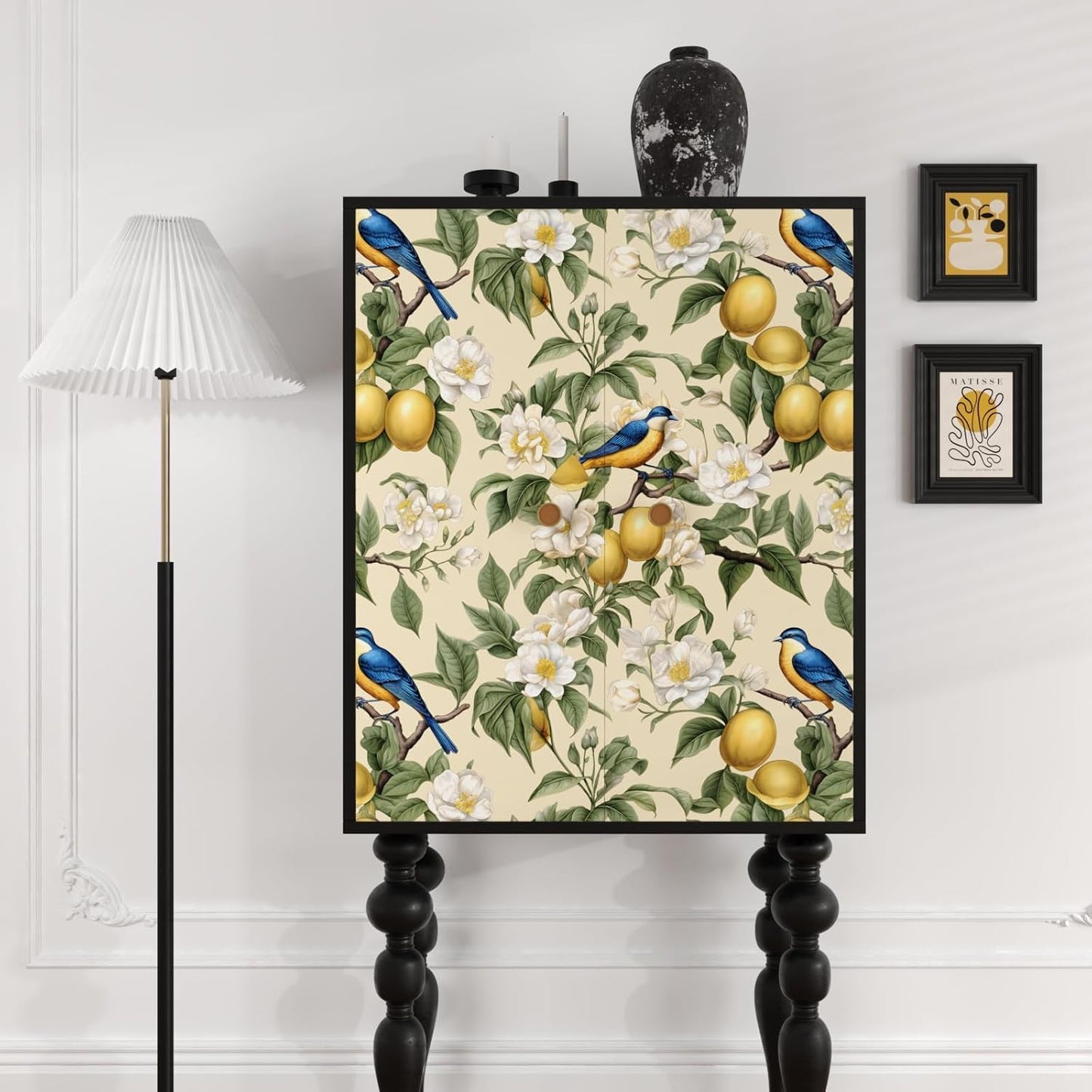 Birds on Lemons Tree Peel and Stick Wallpaper 17.4" x 118" | Renter Friendly, Removable & Waterproof, Vinyl Easy Install for Bedrooms, Bathrooms, Kitchens, Cabinets and Home Decor