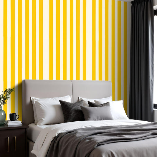 Peel and Stick Wallpaper Yellow White Striped Vertical Stripes Wall Mural 17.7"x118" Self Adhesive Removable Contact Paper Renter Friendly Wallpaper for Kitchen Bedroom