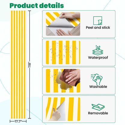 Peel and Stick Wallpaper Yellow White Striped Vertical Stripes Wall Mural 17.7"x118" Self Adhesive Removable Contact Paper Renter Friendly Wallpaper for Kitchen Bedroom