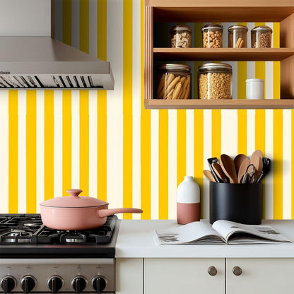 Peel and Stick Wallpaper Yellow White Striped Vertical Stripes Wall Mural 17.7"x118" Self Adhesive Removable Contact Paper Renter Friendly Wallpaper for Kitchen Bedroom