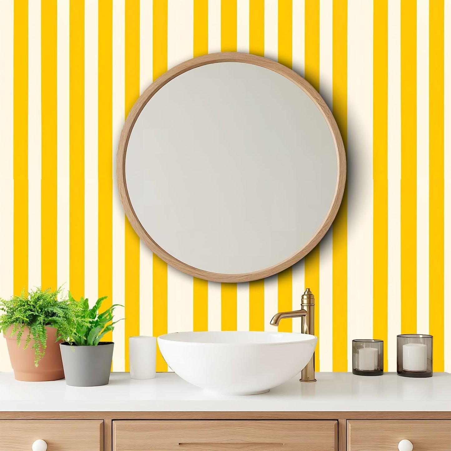 Peel and Stick Wallpaper Yellow White Striped Vertical Stripes Wall Mural 17.7"x118" Self Adhesive Removable Contact Paper Renter Friendly Wallpaper for Kitchen Bedroom