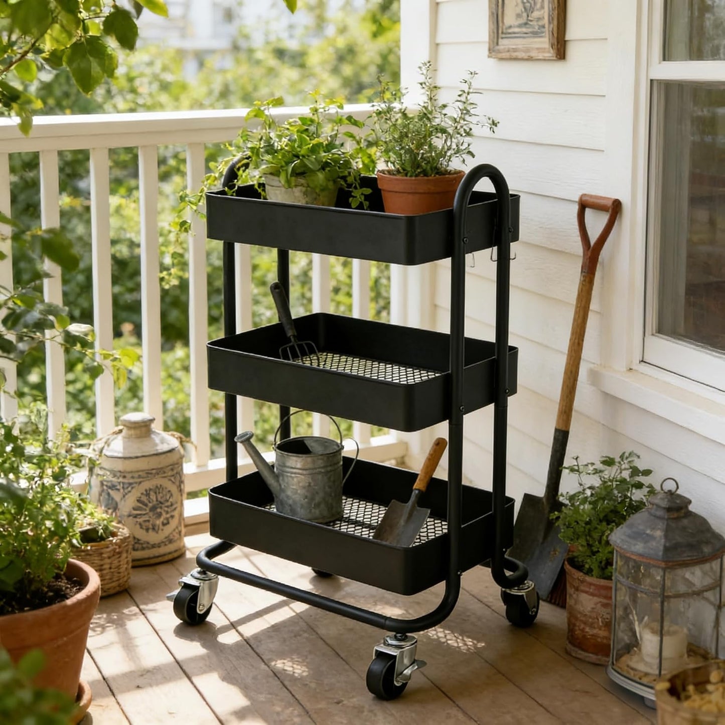 3 Tier Metal Rolling Cart, Utility Storage Cart Shelf Organizer with Wheels for Home & Office, Light Yellow