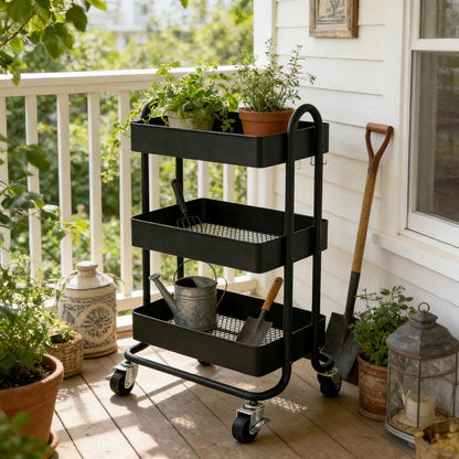 3 Tier Metal Rolling Cart, Utility Storage Cart Shelf Organizer with Wheels for Home & Office, Light Yellow
