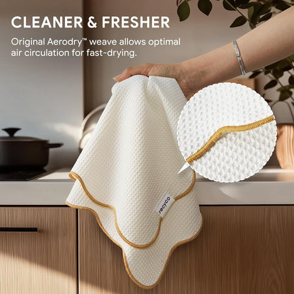 RECYCO Waffle Kitchen Towel Set of 2 - Quick Dry Microfiber Sustainable Dish Towels - Ultra Absorbent Reusable Cleaning Tea Towels - Lightweight Hand Towels,16”x 28”, Gold Yellow