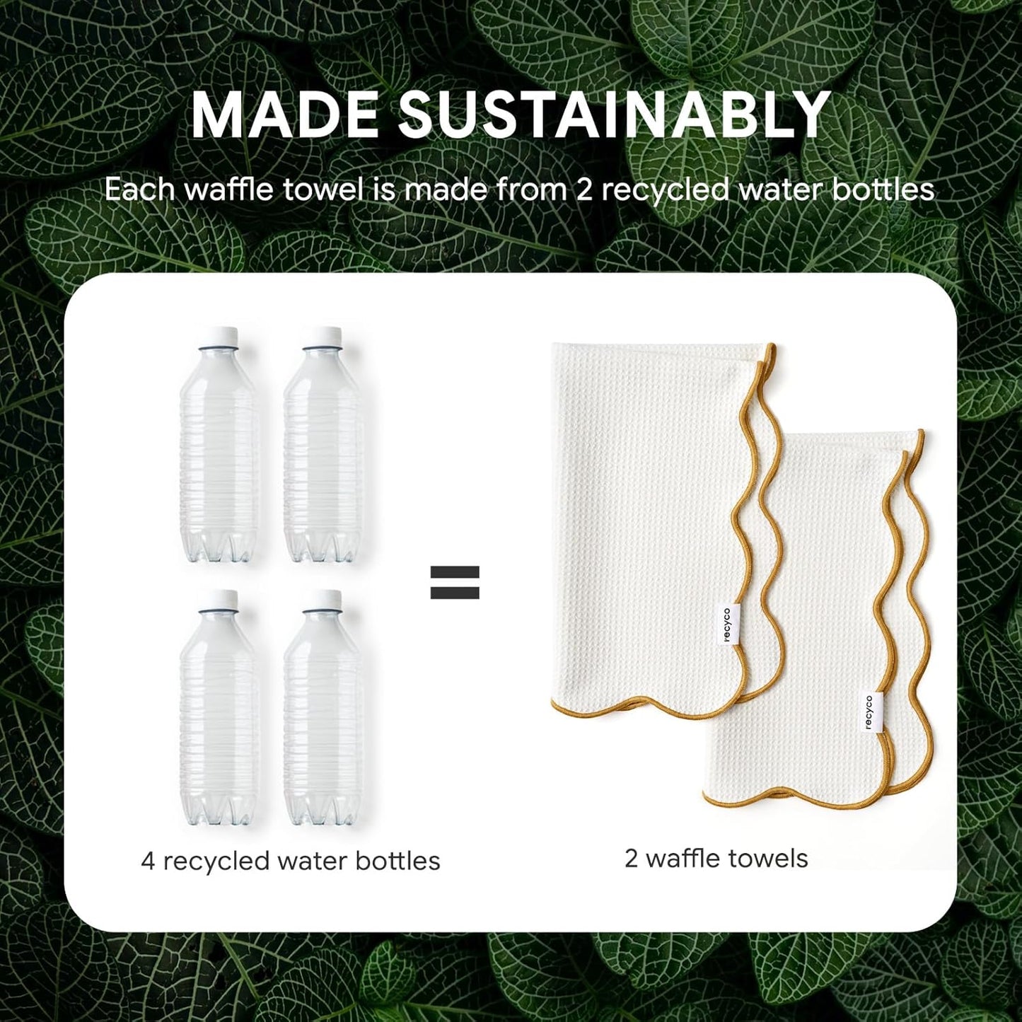 RECYCO Waffle Kitchen Towel Set of 2 - Quick Dry Microfiber Sustainable Dish Towels - Ultra Absorbent Reusable Cleaning Tea Towels - Lightweight Hand Towels,16”x 28”, Gold Yellow