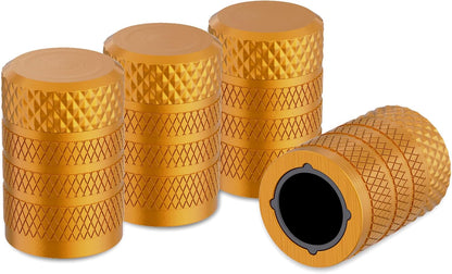 Tire Valve Stem Caps, Aluminum Golden Yellow, 4 Pcs/Pack | Corrosion Resistant, Universal Stem Covers for Cars Trucks Motorcycles SUVs and Bikes