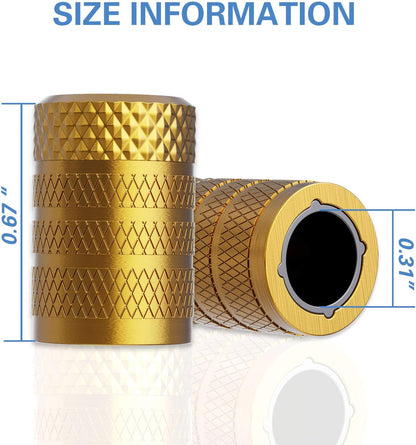 Tire Valve Stem Caps, Aluminum Golden Yellow, 4 Pcs/Pack | Corrosion Resistant, Universal Stem Covers for Cars Trucks Motorcycles SUVs and Bikes