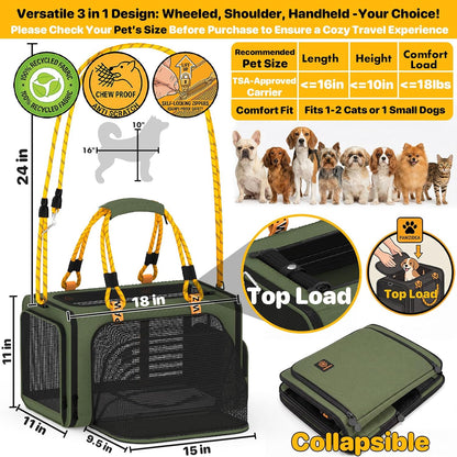 PAWZIDEA Expandable Pet Carrier Airline Approved, 18"×11"×11" Small Dog Carriers, Collapsible Top-Load Cat Carrier for 2 Cats Under Seat, Soft-Sided Puppy & Animal Travel Bag, ID Card, Up to 15lbs