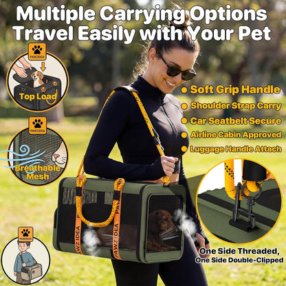 PAWZIDEA Expandable Pet Carrier Airline Approved, 18"×11"×11" Small Dog Carriers, Collapsible Top-Load Cat Carrier for 2 Cats Under Seat, Soft-Sided Puppy & Animal Travel Bag, ID Card, Up to 15lbs