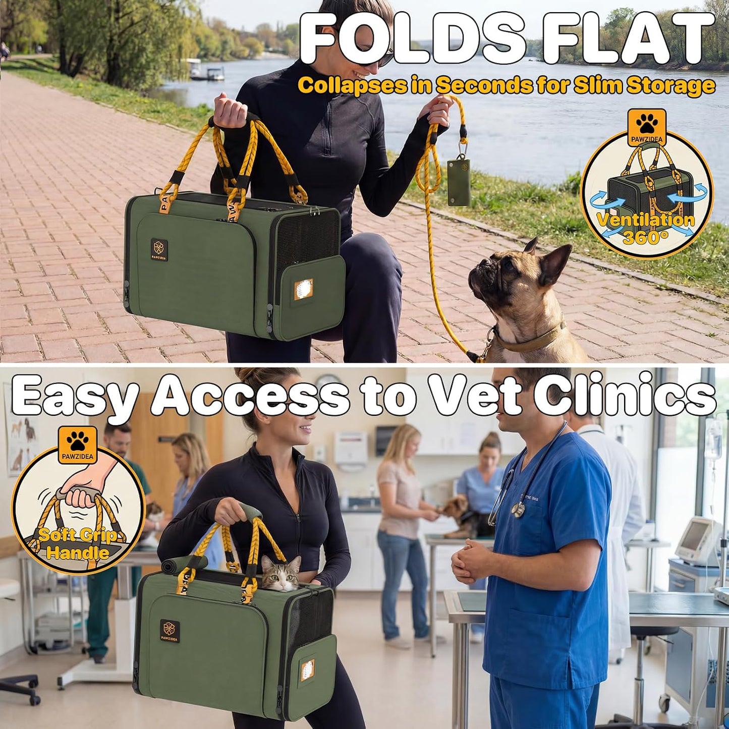 PAWZIDEA Expandable Pet Carrier Airline Approved, 18"×11"×11" Small Dog Carriers, Collapsible Top-Load Cat Carrier for 2 Cats Under Seat, Soft-Sided Puppy & Animal Travel Bag, ID Card, Up to 15lbs