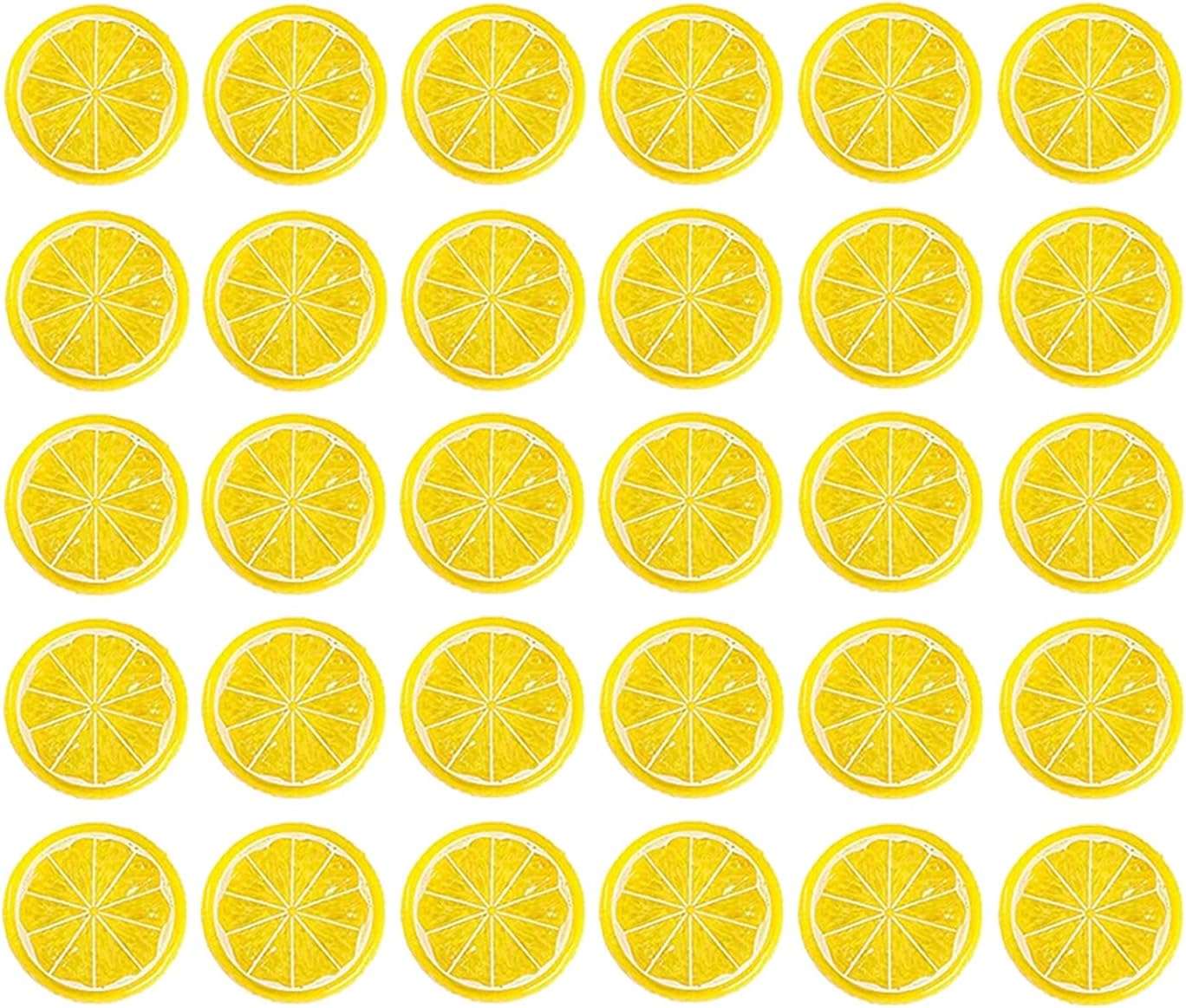 30 Pieces Plastic Simulation Lemon Slices Artificial Fruit Mini Small Model Party Kitchen Wedding Decoration Slices Decorative Fake Fruit (Yellow)