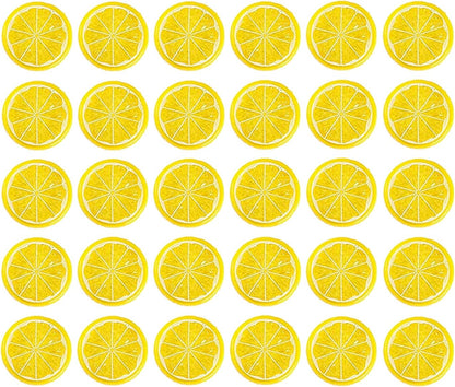 30 Pieces Plastic Simulation Lemon Slices Artificial Fruit Mini Small Model Party Kitchen Wedding Decoration Slices Decorative Fake Fruit (Yellow)