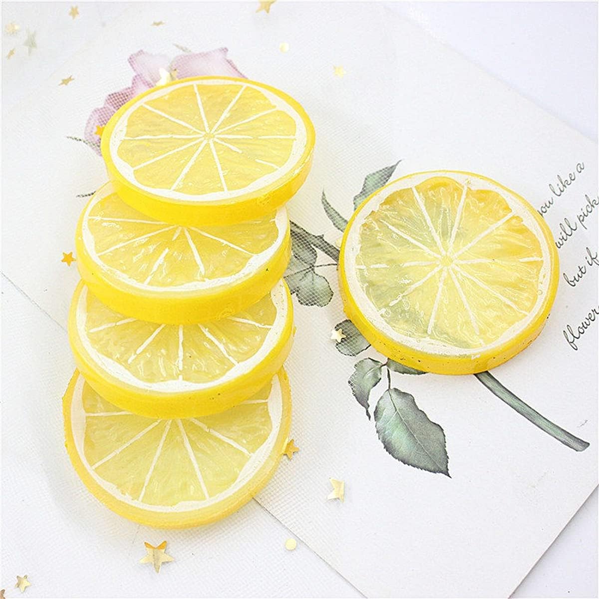 30 Pieces Plastic Simulation Lemon Slices Artificial Fruit Mini Small Model Party Kitchen Wedding Decoration Slices Decorative Fake Fruit (Yellow)