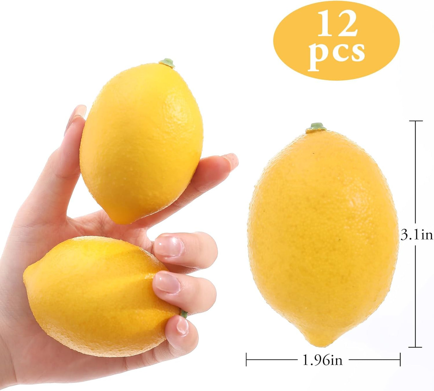 12PCS Artificial Lemons – Lifelike Fake Yellow Lemons for Kitchen Decor, Fruit Bowl, Lemonade Party, Photo Props & Summer Table Decorations – Realistic Faux Fruit for Home & Events