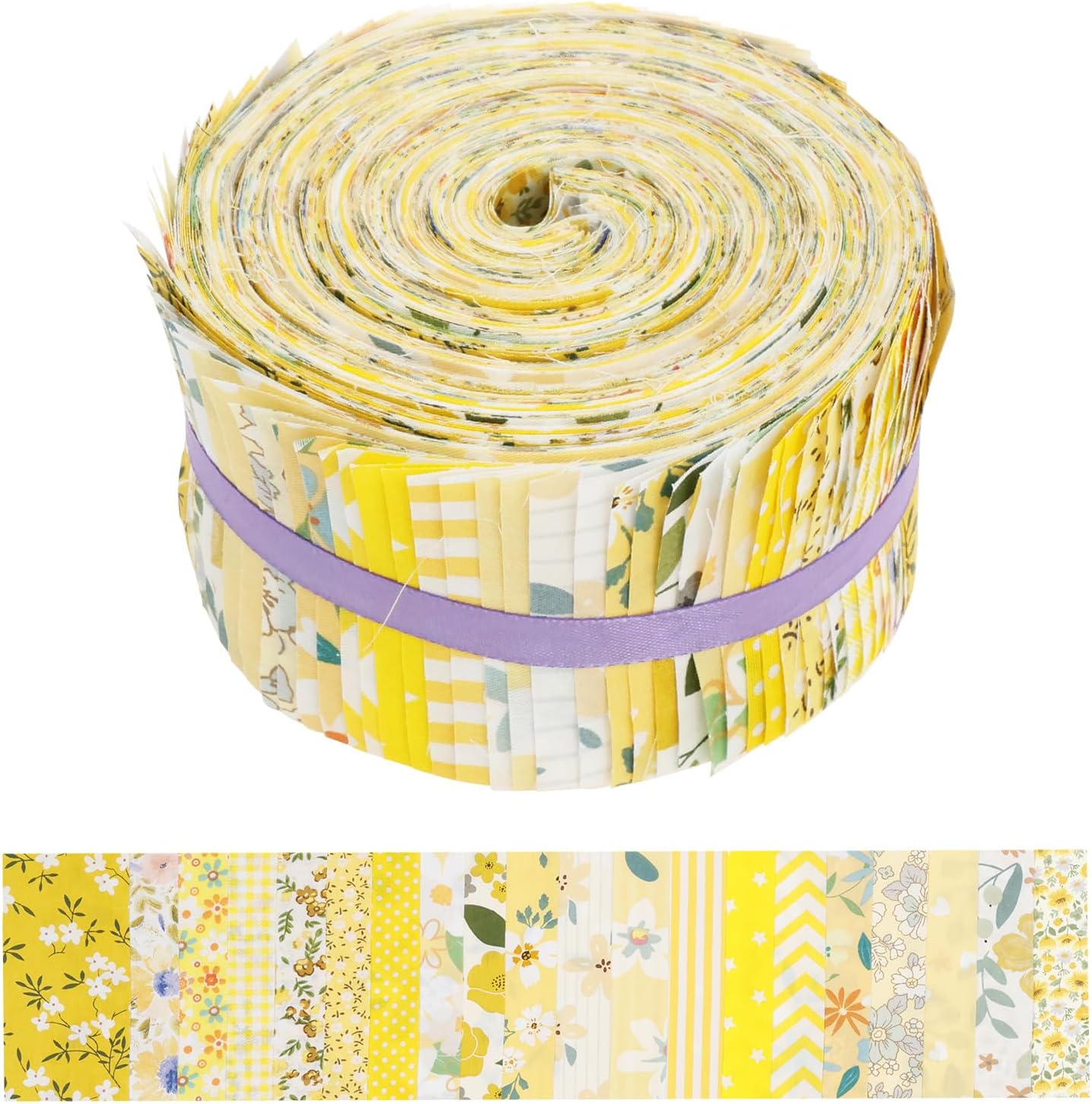 80Pcs Jelly Roll Fabric Strips for Quilting, 2.5" x 20" Pre Cut Strips, Printed Cotton Fabric Bundles, Fine Cloth Quilts Strip, Floral Patchwork Craft Sewing Supplies for DIY (Yellow)