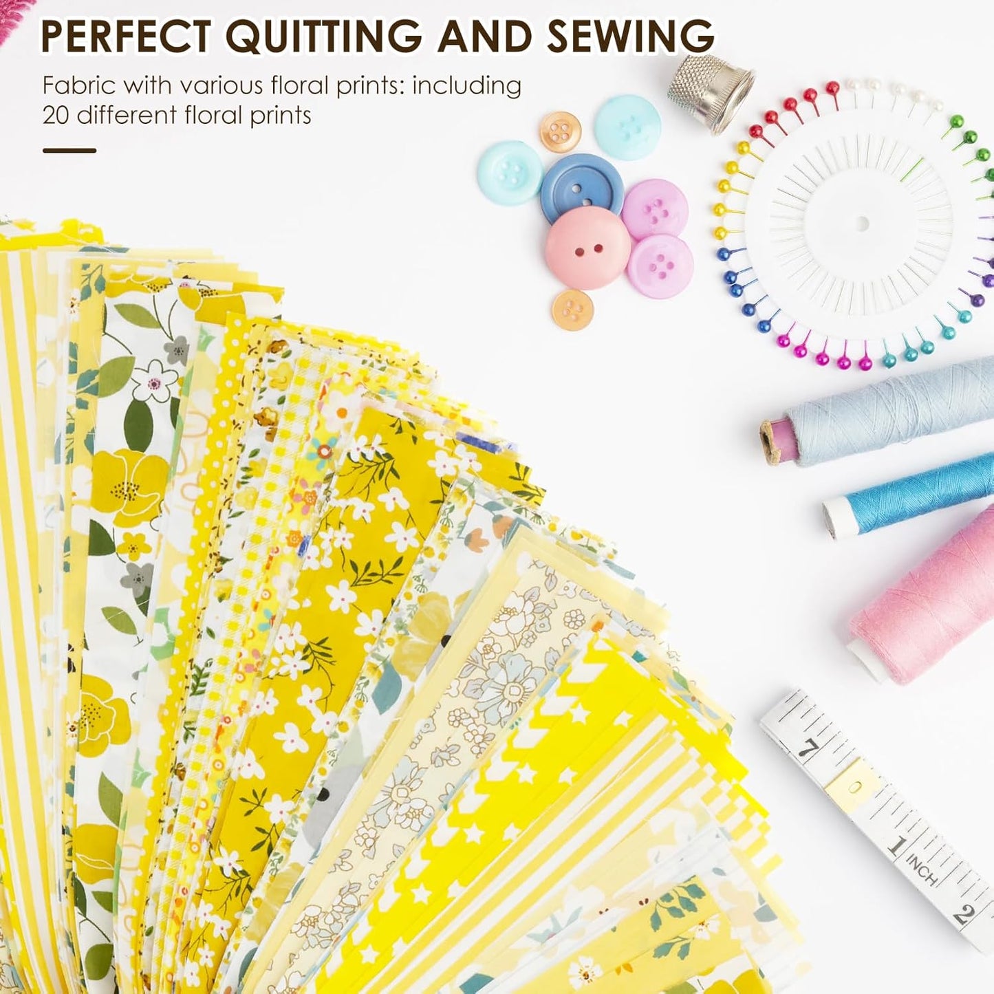 80Pcs Jelly Roll Fabric Strips for Quilting, 2.5" x 20" Pre Cut Strips, Printed Cotton Fabric Bundles, Fine Cloth Quilts Strip, Floral Patchwork Craft Sewing Supplies for DIY (Yellow)