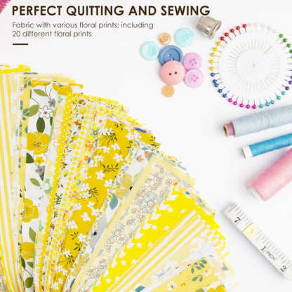 80Pcs Jelly Roll Fabric Strips for Quilting, 2.5" x 20" Pre Cut Strips, Printed Cotton Fabric Bundles, Fine Cloth Quilts Strip, Floral Patchwork Craft Sewing Supplies for DIY (Yellow)