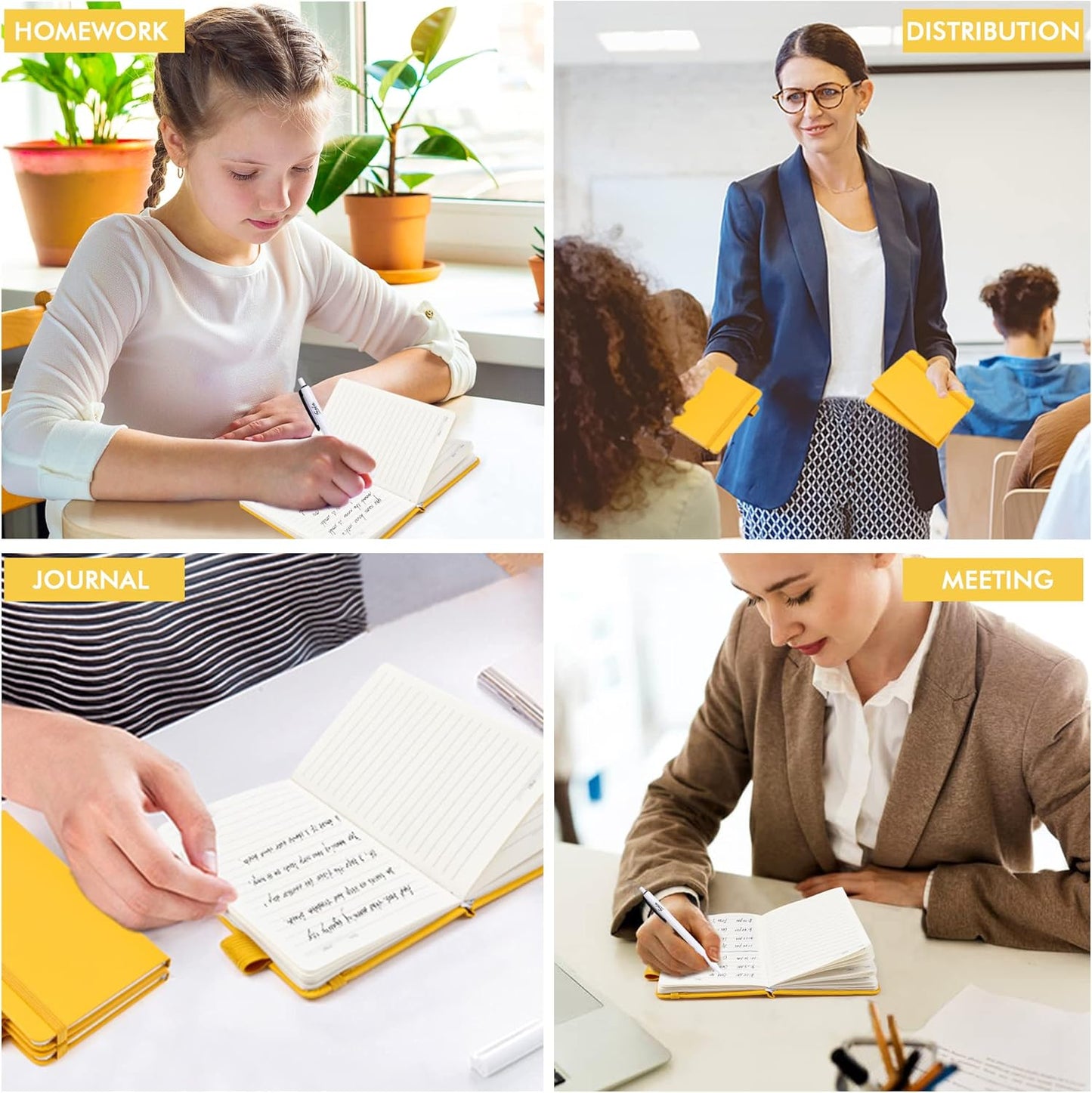 6 Pack Pocket Mini Notebooks Bulk, Small Cute Memo Notepads Hardcover College Ruled Lined Journals with Pen Holder for School Business Work, with 6 Black Pens, 3.5”x 5.5”, A6, Yellow