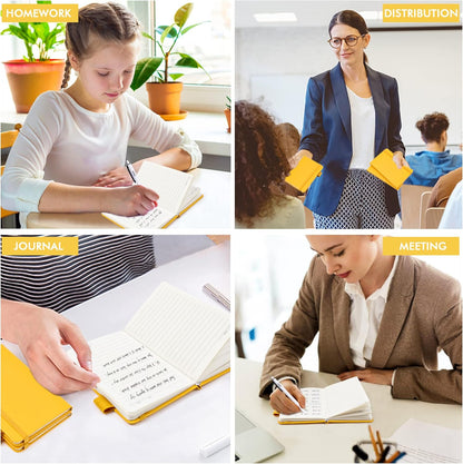6 Pack Pocket Mini Notebooks Bulk, Small Cute Memo Notepads Hardcover College Ruled Lined Journals with Pen Holder for School Business Work, with 6 Black Pens, 3.5”x 5.5”, A6, Yellow