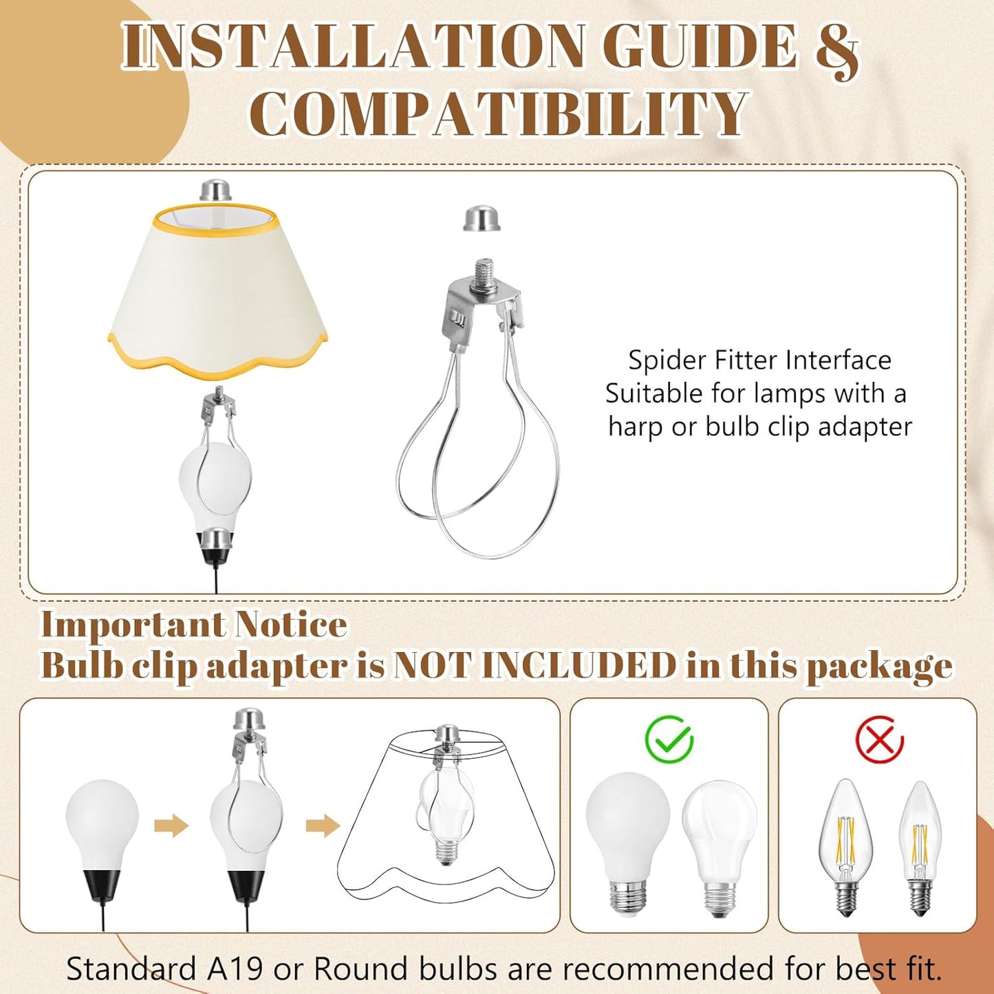 9.4'' Bottom x 5.9'' High x 5.1'' Top Set of 2 Beige Lamp Shade with Petal Edge, Fabric Chandelier Scalloped Lampshade, for Floor Wall Lamps Table Bedroom Living Room(Yellow Edge)
