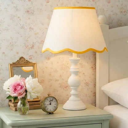 9.4'' Bottom x 5.9'' High x 5.1'' Top Set of 2 Beige Lamp Shade with Petal Edge, Fabric Chandelier Scalloped Lampshade, for Floor Wall Lamps Table Bedroom Living Room(Yellow Edge)